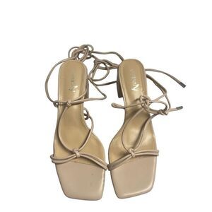 VIVANLY Women’s Chunky Heel Square Toe Lace Up Sandals Size 10 Beige New No‎ Box